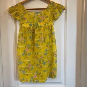 VTG Hi IQ Sunshine yellow sheer floral baby doll top w tie flutter sleeve, sz M